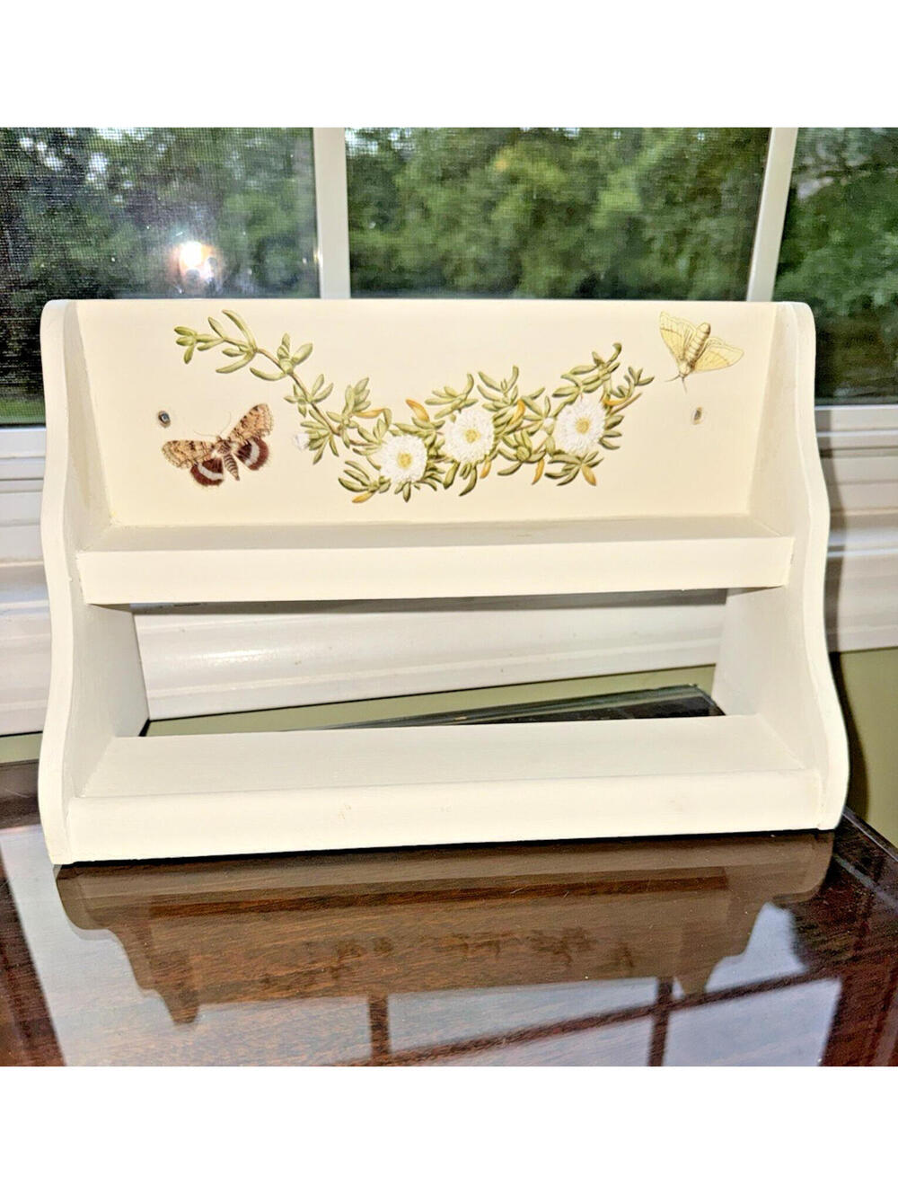 2-Tier Floral Wooden hanging/sitting Display Riser/Shelf; cottage core, country